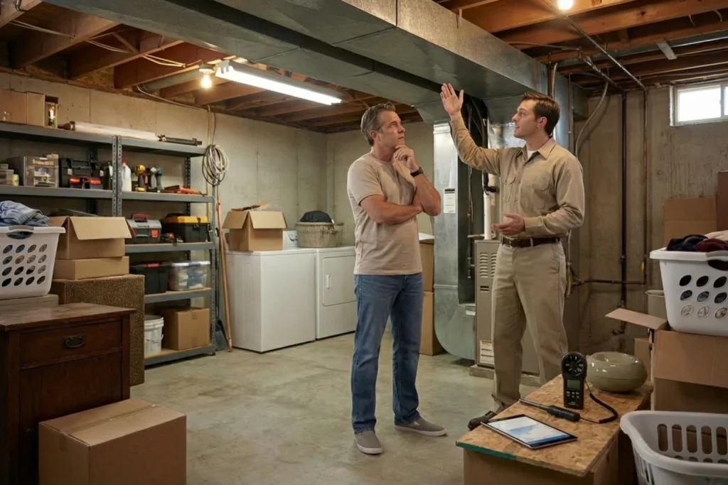 Orlando homeowner discussing ductwork comfort and efficiency issues